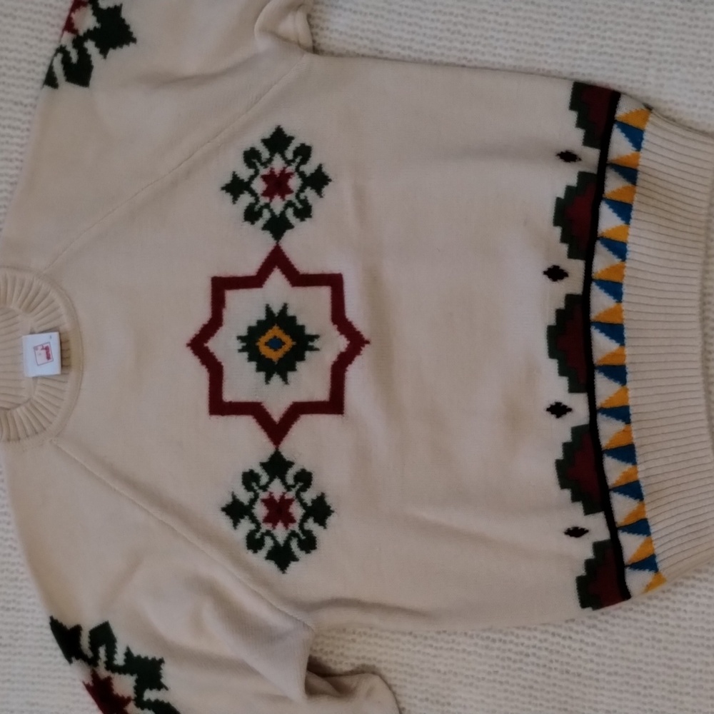 Vintage Wool Mondi Cream Sweater with Geometric Patterns